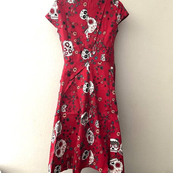 SUGAR SKULL RETRO ROCKABILLY FLORAL HALLOWEEN FESTIVAL COSPLAY PARTY SWING DRESS - Picture 6 of 13